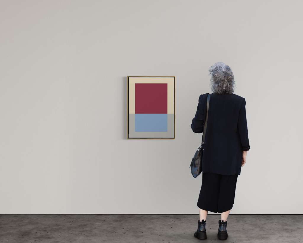 Concrete Composition C_03 by Felix Rios, shown in a gallery setting with a person
