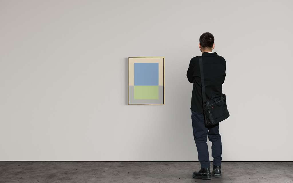 Concrete Composition C_05 by Felix Rios, shown in a gallery setting with a person