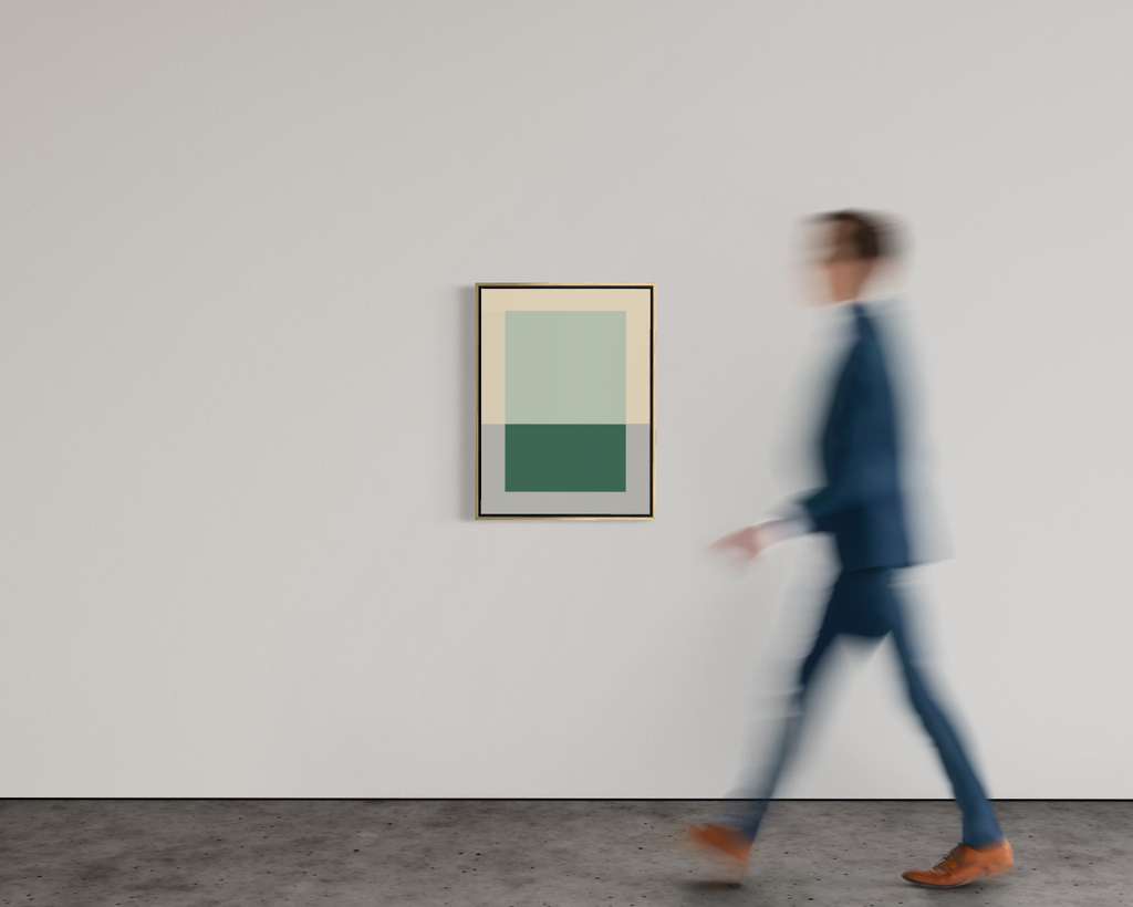 Concrete Composition C_10 by Felix Rios, shown in a gallery setting with a person