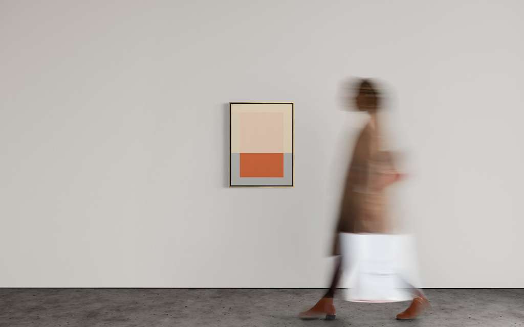 Concrete Composition C_13 by Felix Rios, shown in a gallery setting with a person