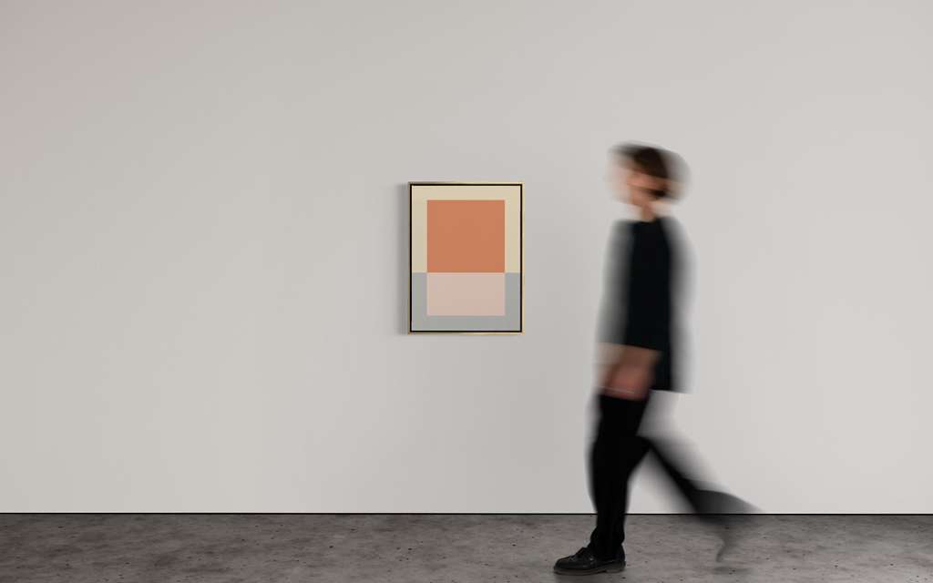 Concrete Composition C_14 by Felix Rios, shown in a gallery setting with a person