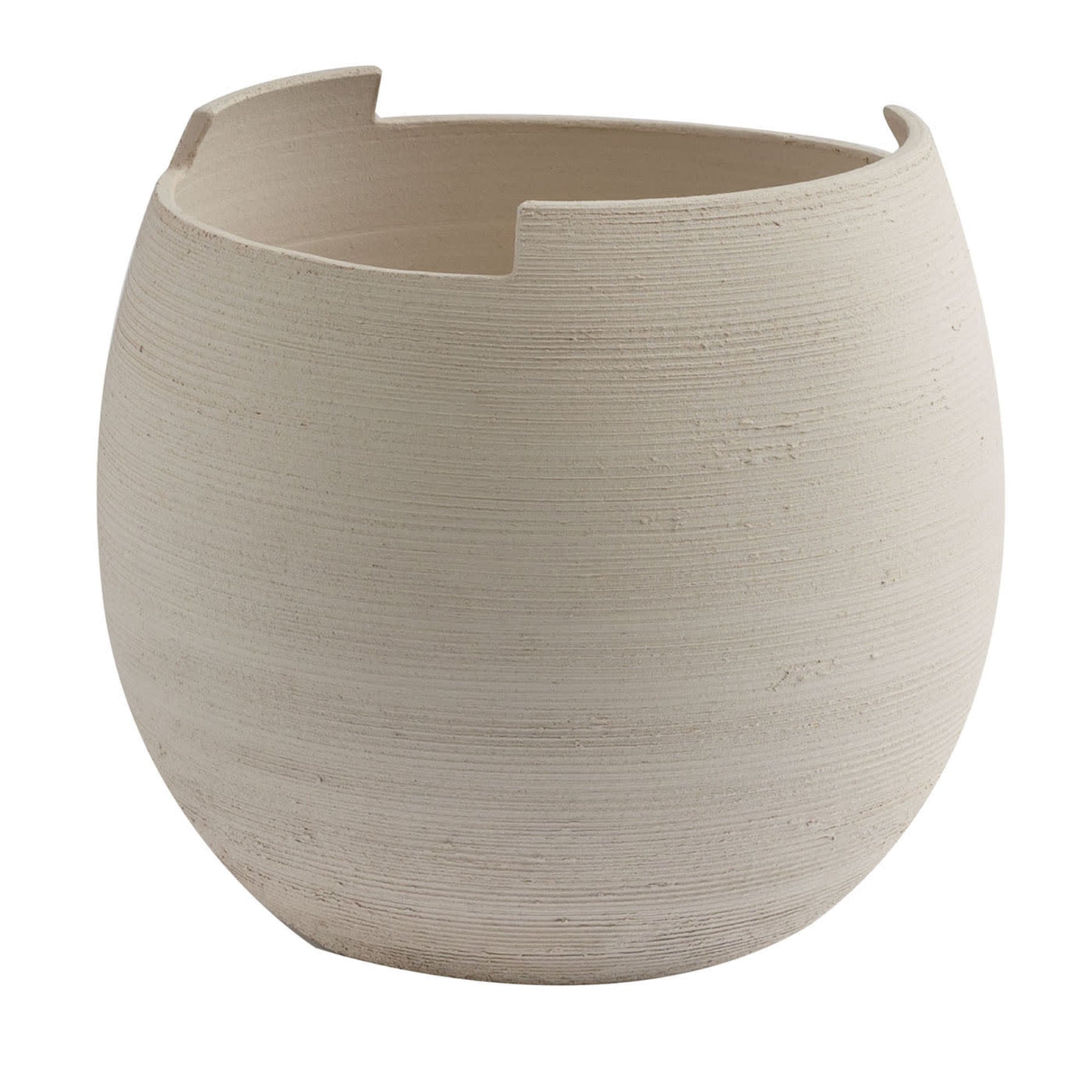 Beige woven plant pot on a white background